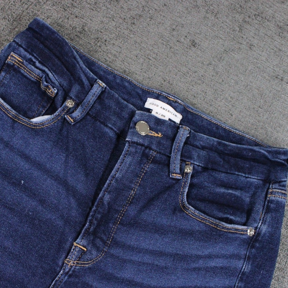 Good American Good Legs Skinny Jeans Blue 8/29 High Rise Raw Hem GLRH941CET